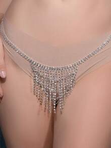 1 件多层流苏和水钻腰链内裤，性感女式身体链，欧美风格海滩歌舞女郎 - 彩色 - 查看 3
