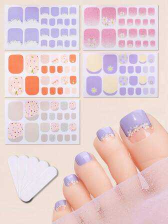 Set de 2 pegatinas para 44 uñas de los pies, calcomanías de arte de uñas de los pies con diseños florales impermeables, opción de moda para mujeres