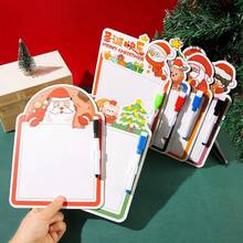 1/6 Stücke Weihnachts-Cartoon-Themen Zeichenbrett mit 1 Pinsel, Weihnachts-Handschrift-Brett als kleines Geschenk, süßer Schneemann & Rentier Mini-Zeichenbrett