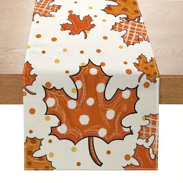 1 pieza Camino de mesa con hoja de arce de Acción de Gracias, mantel rústico naranja con aspecto de lino, decoración de cosecha de otoño, adecuado para cocina de granja, mesa de comedor, fiesta en casa