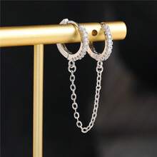 1pc 18K Gold Plated Long Chain Earrings With Zirconia Stone, European & American Fashion Unique Style, Suitable For Women Party & Gift - Yellow Gold - View 6