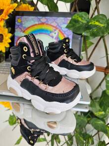 Tenis Zapatos para Niños , Nuevo estilo Suela de Oso Modernos Ligeros Casuales para Todos los Estilos Cómodos Para Exteriores e Interiores con Cordones Ajugetas , Antideslizantes Botin Bota Deportivos - Negro - Ver 4