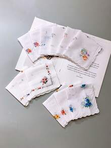 12 piezas de pañuelos para mujer estilo vintage, pañuelos de mujer de 11" con estampado floral y borde ondulado, pañuelos bordados para mujer, recuerdos de fiesta de té para bodas y fiestas - Multicolor - Ver 14