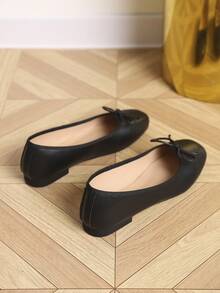European & American Fashion Ballet Flats, Black Bow Decor Comfortable Soft Bottom Flat Shoes For Women