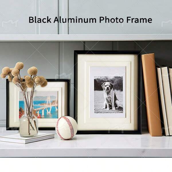 Marco de fotos de aleación de aluminio negro moderno de 6x8"/8x10" con marco, minimalista para pared o mesa, perfecto para decoración del hogar u hotel