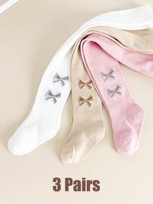 3 Pairs Kids Baby Girls' Tights White, Pink And Khaki Girls' Toddler Leggings For Spring And Autumn, Moderate Thickness, Suitable For Outdoor Wear. - Comfortable For All-Day Wear - Multicolor - View 12