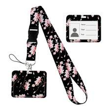 Flower Design Lanyard Business Credit Horizontal Card Holder Neck Strap Keychain Hang Rope ID Badge Holder Lariat Lasso Halloween Accessories Teachers Day Christmas Gift Ideas Bag Charms Car Friend Sister