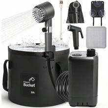 Rechargeable Camping Shower Pump 9000mAh Portable Shower For Camping 4 Sprayer Modes Electric Outdoor Shower Head IPX7 Waterproof USB Battery Powered Kit With 5 Gallon BucketandFoot Pad - 黑色 - 查看 2