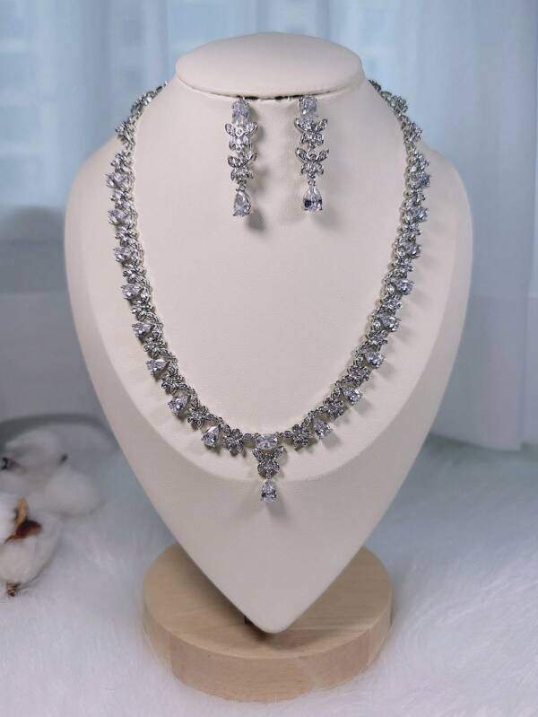 1 Set Zirconia Copper Bridal Jewelry Set, Suitable For Women To Pair With Holiday Dresses
