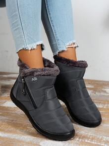 Women's Fashion Boots, Solid Color Casual Business Outdoor Street Fabric Side Zipper Outdoor Comfortable Anti-Slip Warm Snow Boots, Winter