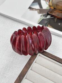 1件/3件套复古几何树脂串珠弹力手链，极简朋克风手镯，女士日常佩戴的迷人饰品（树脂手链存在轻微瑕疵和色差属于正常现象） - 酒紅 - 查看 8