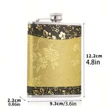 1 Set Stainless Steel Gold Floral Pattern Liquor Flask Set, Portable Alcohol Bottle, Fashionable Unisex Wine Bottle, Elegant Texture, Stainless Steel Soft Leather Packaging Flask, Suitable For Whiskey, Rum And Vodka, Great Gift For Men And Women