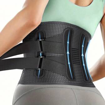 Cinturón de soporte lumbar para la parte baja de la espalda - Soporte de espalda ajustable para levantar cargas pesadas (mujeres y hombres), diseño transpirable y de doble correa