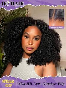 OQ Hair Wear And Go Glueless Wig Kinky Curly 6x4 HD Lace Closure Wig Human Hair Wig Glueless Wear Go Wigs Pre-Cut & Pre-Plucked 180% Density 24 Inch Unprocessed Real Hair Natural Color Stylish Natural Looking Young For Women Halloween Maquillaje Hair Extensions Cosplay Fairy Hair Wedding Mermaid Black Wig Hair Stuff - SNatural - View 2