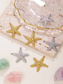 3pcs Assorted Ocean Vacation Style Starfish Series 304 Stainless Steel Oil Pressure Accessories Inlaid Faux Pearl Jewelry Accessories For DIY Handmade Earrings, Necklaces, Bracelets, Bikini Pendants