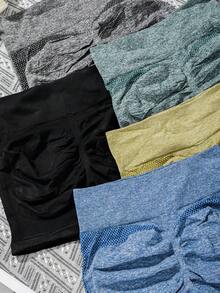 5-Pack Women's High-Waisted Hip-Lifting Sports Shorts, Quick-Drying Seamless Anti-Rolling Yoga Pants, Tummy-Shaping Honey-Hip Tights, Nude Stretch, Seamless Fitness Suits For Running To Prevent Exposure - 混合色A - 查看 9