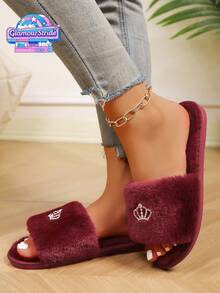 Dép đi trong nhà/phòng ngủ mềm mại và thoải mái, phù hợp cho cả trong nhà và ngoài trời, lý tưởng cho những người dẫn đầu xu hướng, có sẵn màu đen lông giả tối giản, trắng, xám và đỏ tía. - Vàng Burgundy - Xem 6