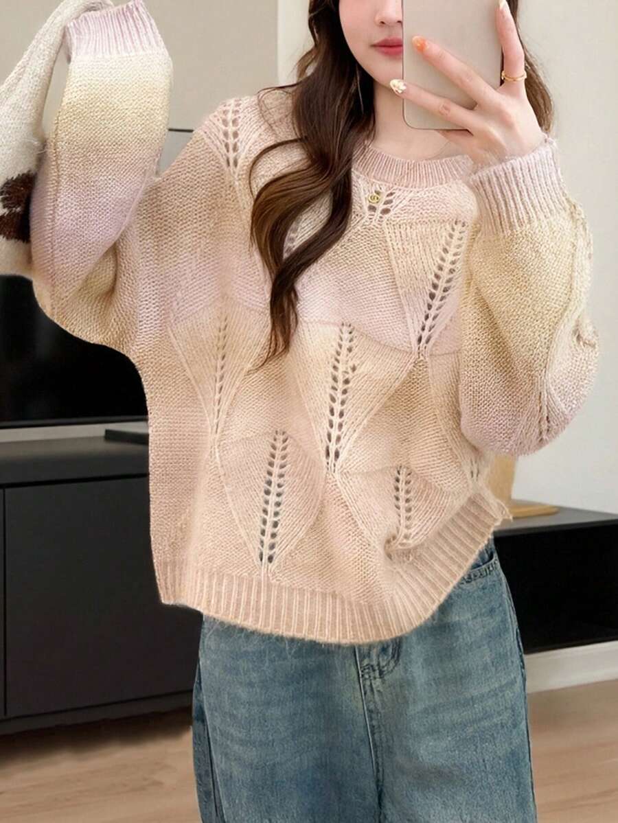 Women's Soft & Fluffy Round Neck Sweater, New Yarn Design, Autumn/Winter - Multicolor - View 1