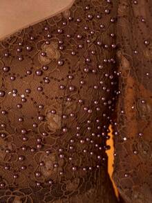 Thiết kế có túi, Hàng mới về, Cổ chữ V, Thanh lịch & Duyên dáng, Đầm dạ hội cỡ lớn, Thêu tinh tế, Thắt lưng, Tay áo bồng bềnh, Đầm dài dự tiệc - Cà phê nâu - Xem 9