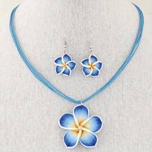 Fashionable Sweet Flower Wax Rope Temperament Necklace Earrings Two-Piece Set, Suitable For Daily Wear Or Gift Giving - trắng - Xem 4