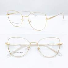 Women's Metal Cat Eye Glasses Frame, FASHION Model - Gold - View 1