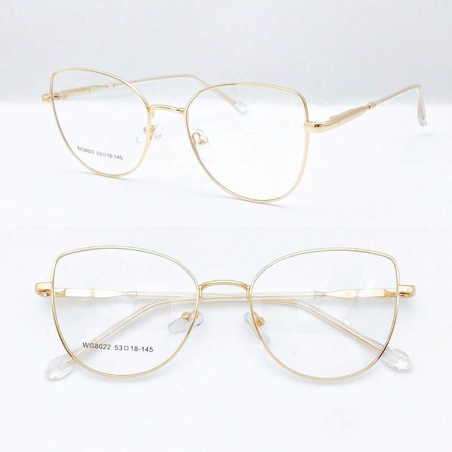 Women's Metal Cat Eye Glasses Frame, FASHION Model - Gold - View 1
