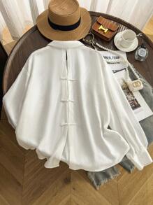 Damen einfarbige elegante Bluse mit Einzelknopfleiste und Langarm Kragen, modischer Lässig-Top für Frühling & Herbst