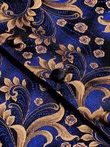 Mens Waistcoat Navy Blue & Brown Vest Tie Hankie Cufflinks Set Tuxedo Gilet Wedding Formal Casual Office - 霧霾藍 - 查看 5