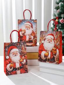 4pcs Christmas Kraft Paper Gift Packing Bags Handbags, Christmas Santa Claus Print Red Hand Bags, Christmas Tote Bags With Handles, 2025 Christmas Decoration For Home, Christmas Treat Bags, Multifunctional Christmas Party Gift Wrapping Bags, Xmas Party Favors Bags, Christmas Gift Wrapping Supplies, 2026 New Year Gift Packing Bags
