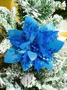 10pcs/20pcs/1pc Shiny Double Layer Poinsettia Artificial Christmas Flowers With Clips, Suitable For Christmas, New Year, Wedding Party, Wreath, Staircase, Window, Fireplace, Christmas Tree Decoration, Poinsettia Christmas Tree Ornaments, Christmas Decorations, Glitter Artificial Poinsettia, DIY Wreath, Home Decor, Wedding Party, Christmas Gift Decoration, Christmas Ornaments, Holiday Party Decor, Christmas Room Decor - Blue - View 3