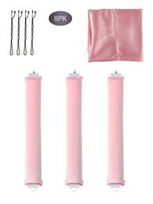 8Pcs Heatless Hair Rollers Scarf Bobby Pins Set, Velvet Heatless Overnight Hair Curling Set , Large Satin Light Brown Rods For Blowout Curls, Headband Hair Curlers & Hot Rollers, No Heat Styling Tools With Headband Wrap For Long Hair, To Sleep In, High Resilience Rubber Filling, Softer (Lt Brwon),Hair Accessories