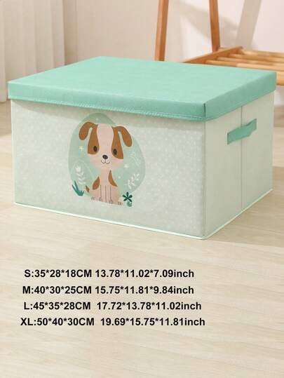 1 件无纺布收纳袋 - 可爱卡通方形带翻盖封口 - 非常适合衣服、被子、搬家、行李、玩具收纳，卡通动物可折叠收纳整理器，衣服和玩具收纳盒大容量防尘收纳袋，可折叠轻便衣物袋带手柄，可作为圣诞节/万圣节礼物