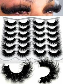 New 12 Pairs Manga Lashes Messy EyeLashes Faux Mink Eyelashes Fluffy Natural Full False Eyelashes Thick False Eyelashes Curling Wispy False Eyelashes Volumized Cat Eye Lashes Cosplay Travel Holiday Parties Essentials Makeup For Various Occasions - 黑色 - 查看 2