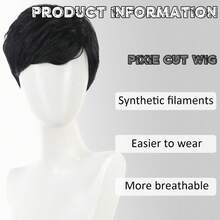 [Stylish Pixie Cut Wig] Natural Black Short Body Wave Pixie Cut Wig For Women High-Temperature Synthetic Fiber Comfortable Rose Net Cap Versatile & Stylish Layered Design - Black - View 2
