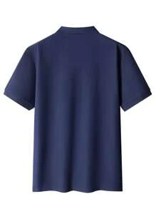 Men's Letter Print Short Sleeve Casual/Work Polo Shirt With Buttons - Navy Blue - View 3