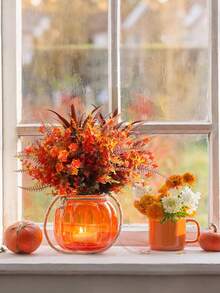 9pcs Fall Gorgeous Artificial Flower Set - UV Resistant, Lifelike Fall Artificial Plants For Indoor/Outdoor Decorations - Perfect For Thanksgiving And Christmas, Durable Home Decor, Artificial Plants For Home Decor, Fall Home Decor