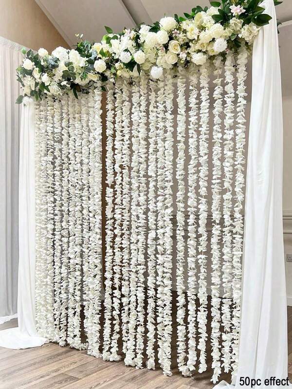 10 piezas Guirnalda de flores de glicinia artificial de 100 cm, flores colgantes de seda falsas, flores blancas de glicinia realistas para bodas, fiestas, decoración interior y exterior, pétalos realistas, fácil de colgar, vid de glicinia falsa reutilizable para patio, pared o decoración de puerta, decoración de dormitorio | Flores colgantes elegantes | Flores realistas, decoraciones florales