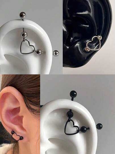 1PC Heart Floating Industrial Piercing Helix Earring Stainless Steel Ear Piercing Cartilage Body Jewelry Ear Stack For Daily Wear 16G 1.2mm