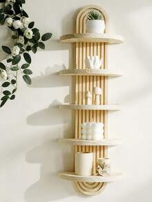 1件/2件几何造型壁挂式置物架，木质悬浮置物架，乡村风木质壁挂式收纳架，卧室厨房壁挂式木质展示架，马桶上方壁挂式置物架，小型壁挂式农舍风格装饰，春季家居装饰，完美的母亲节礼物 - 原木色 - 查看 5