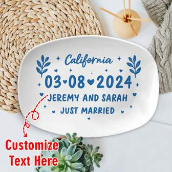 Personalized Wedding Platter, Custom Gift For Couple With Names & Date, Just Married Keepsake, Anniversary Tray, Engagement Gift