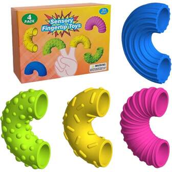 1/4Pcs Fingertip Sleeves Fidget Toy | Silicone Finger Sleeves Sensory Toys | Pain Stimming Fidgets Texture Squeeze Toys | Focus Curved Tube Anxietys Stress Reliefs Toys For Kids & Adults(Randon Color And Style)