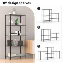 Vandise Adjustable Metal Storage Shelves (3/4/5 Tiers) | Modular Organizer Rack For Kitchen, Bathroom, Office | Customizable Layout - Black - View 8