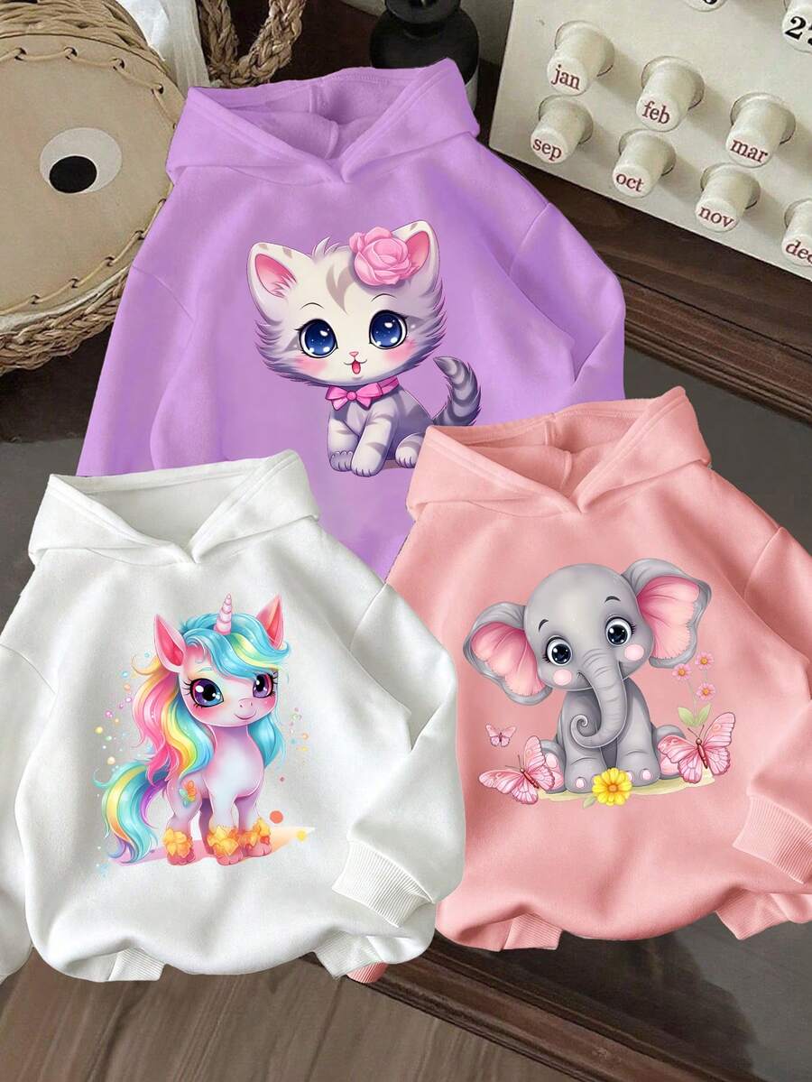 3件套幼儿卡通图案保暖连帽卫衣 - 彩色 - 查看 1