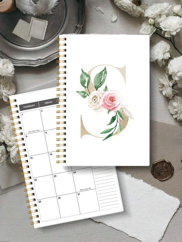Trees Trees Floral Monogram Monthly Planner 2025–2027,24 Months Organizer With Gold Letter"S",Watercolor Rose Cover,Monthly Calendar Pages,Notes & Holidays – Personalized Gift For Women,Brides & Students,Back To School