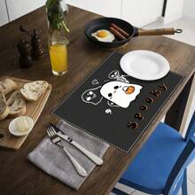 1 pieza/4 piezas/6 piezas Manteles individuales de lino con estampado de fantasmas, Halloween, regalo de Halloween, adecuado para mesa de comedor, decoración para todas las estaciones, manteles individuales lavables, decoración de habitación, manteles individuales, posavasos, manteles de mesa de cocina y comedor, decoración de fiesta interior y exterior, decoración del hogar, regalo ideal