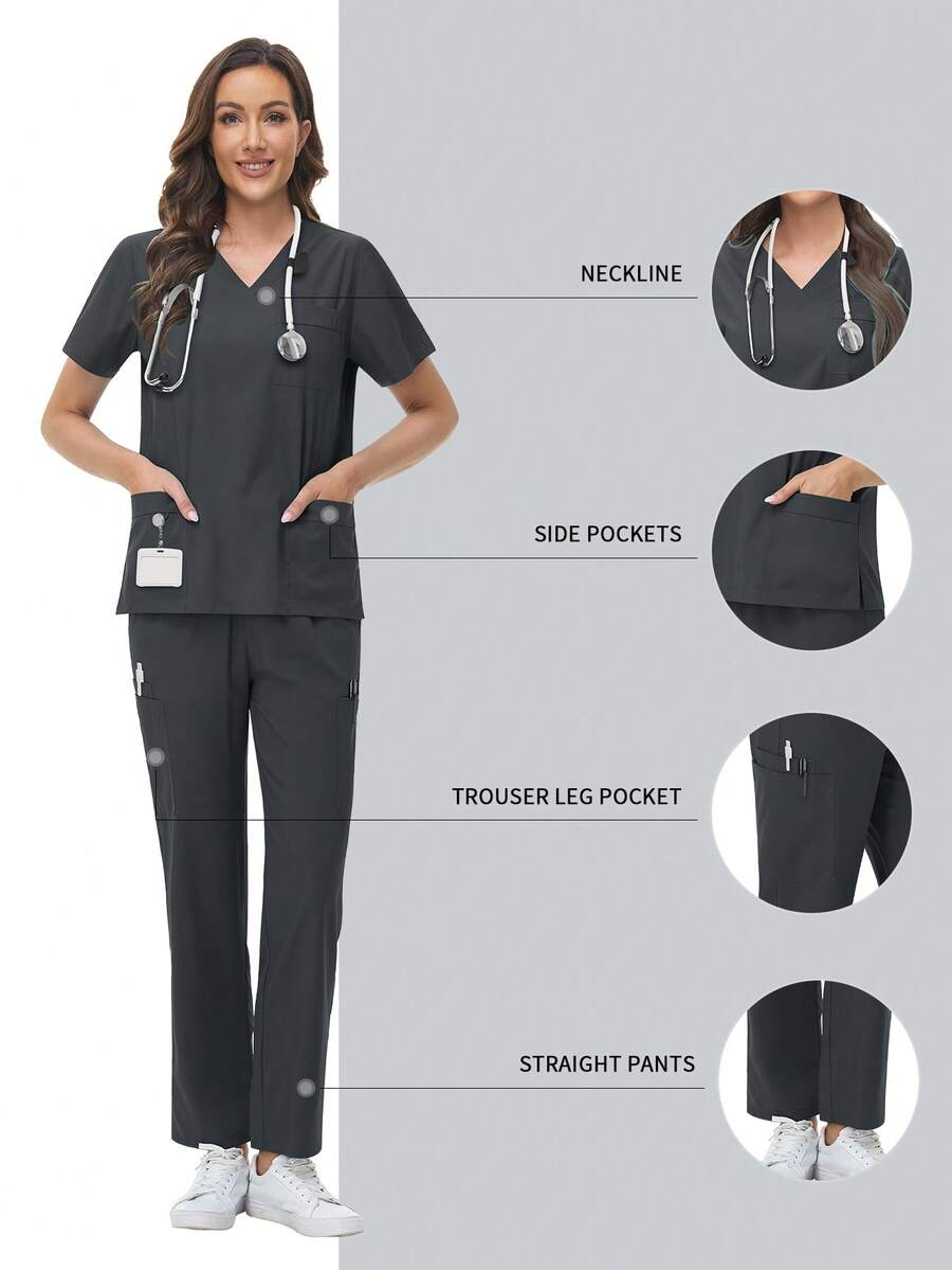 水疗制服 女式透气柔软短袖上衣直筒裤套装美容院美甲师工作服护士制服