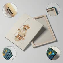 1 pieza Cuadro de arte de pared de oso de peluche de pesca, impresión de oso de peluche en lienzo para decoración de guardería, póster de pesca, decoración de habitación para niños o dormitorio, regalo para ella, sin marco o con marco