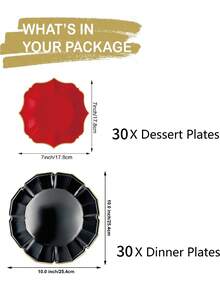 40pcs/60pcs/100pcs Red And Black Paper Plates - Sturdy Disposable Plates Suitable For Party/Wedding/Birthday/Anniversary/Celebration/Christmas - Includes 10-Inch Dinner Plates And 7-Inch Dessert/Salad Plates, Fits All Party Tableware - Red and Black - View 8
