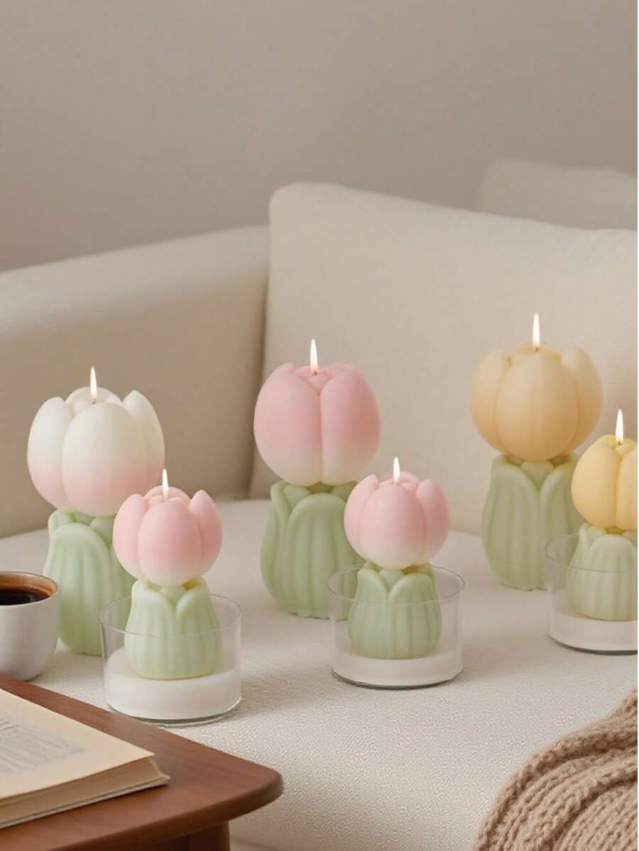 Khuôn silicon hình hoa tulip dùng để làm nến tan chảy (1 gói) | Hình dạng bất đối xứng lớn/nhỏ, lý tưởng để tự làm nến, sản xuất hàng loạt sáp thơm và đồ trang trí hoa thủ công - trắng - Xem 1