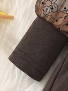 女婴感恩节服装，长袖网眼火鸡和南瓜印花喇叭裤套装，秋冬 - 棕色 - 查看 3